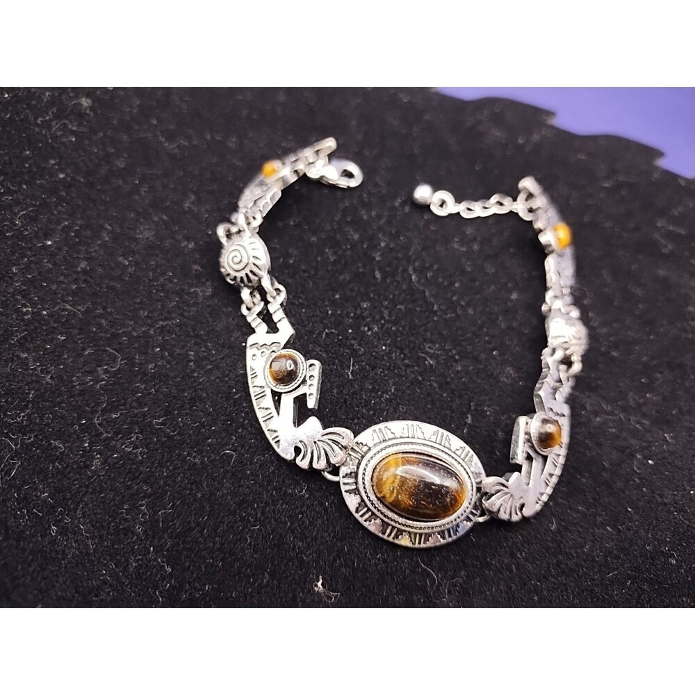 Canyon Sky Tigers Eye Silver Kokopelli Blet Tribal Bracelet